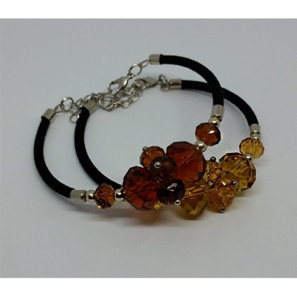 Bundle lot 2 sparkling honey amber color glass crystal bracelets layering. - Picture 2 of 3
